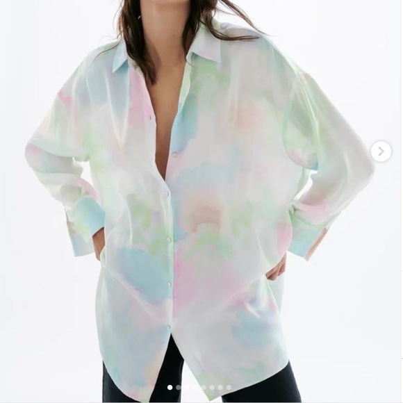 Zara Tops - Tie Dye Satin Button Down Oversized Shirt
